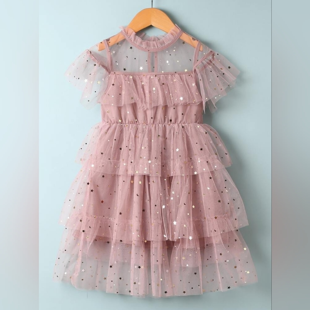 Pink Tulle Dress with Gold Stars 3T/4T
